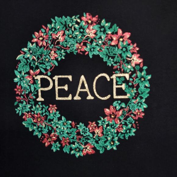 Croft & Barrow Shirt Womens 1X Black Christmas Peace Wreath Long Sleeve Tee New - Picture 3 of 8